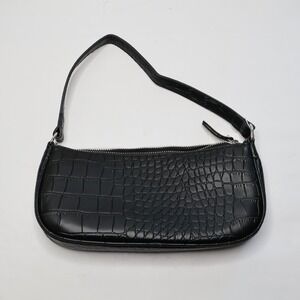 Street Level Black Croc Embossed Vegan Leather Baguette Shoulder Bag NWT